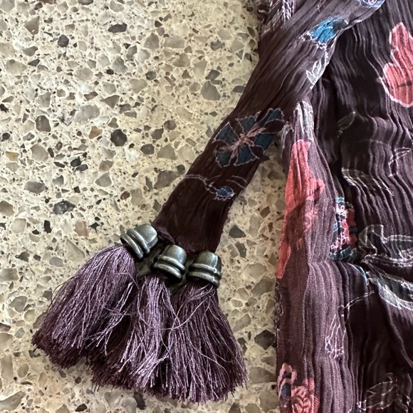 Sundance Misha Pants Floral Wide Leg Gauzy Lined Pull On Tassel Tie Closure - Picture 6 of 16